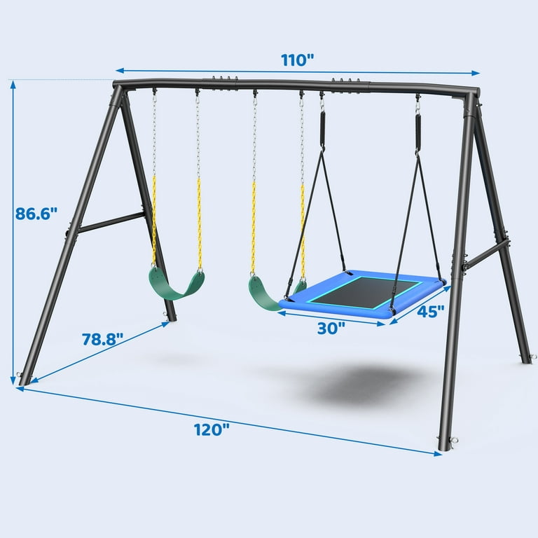 KloKick, 600lbs Capacity Metal Swing Set, A-Frame Design, 3 Swings