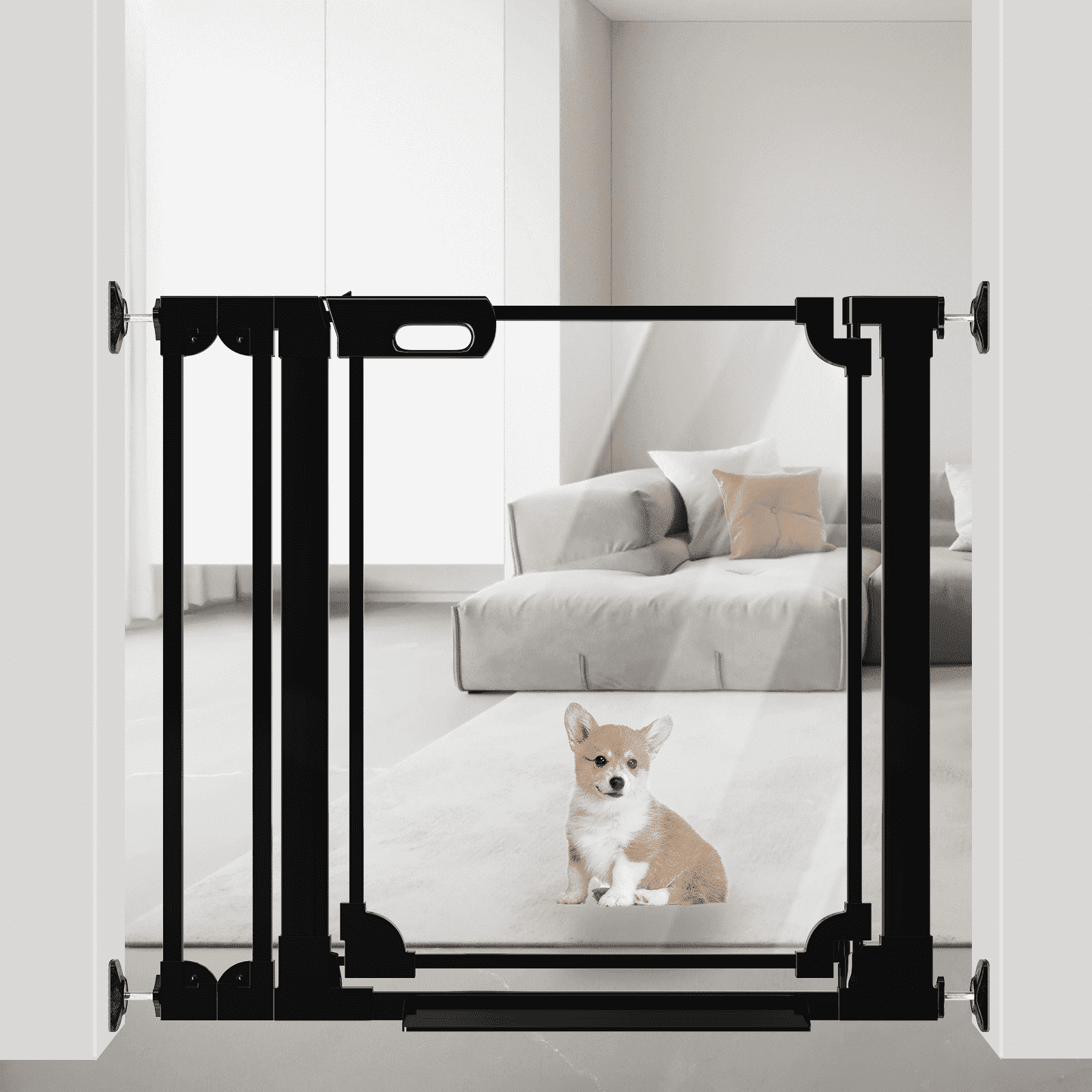 Fairy Baby Tall Clear Baby Safety Gate with Wall Protectors 29-38 in Wide Pressure Mounted Gates Black