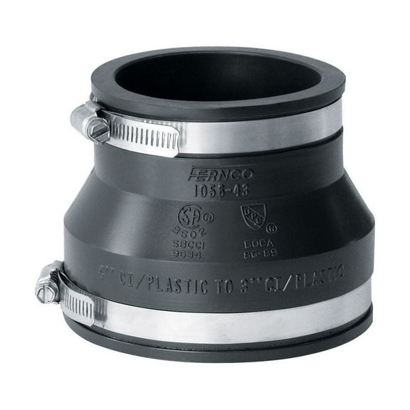 Fernco Schedule 40 4 in. Hub x 3 in. Dia. Hub PVC Flexible Coupling