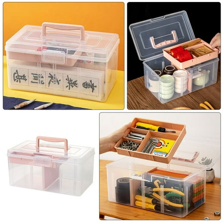 WORGEOUS Clear Plastic Storage Box with Handle 1 Set Multipurpose Craft Organizer for Sewing Supplies Art Craft Storage Case Portable