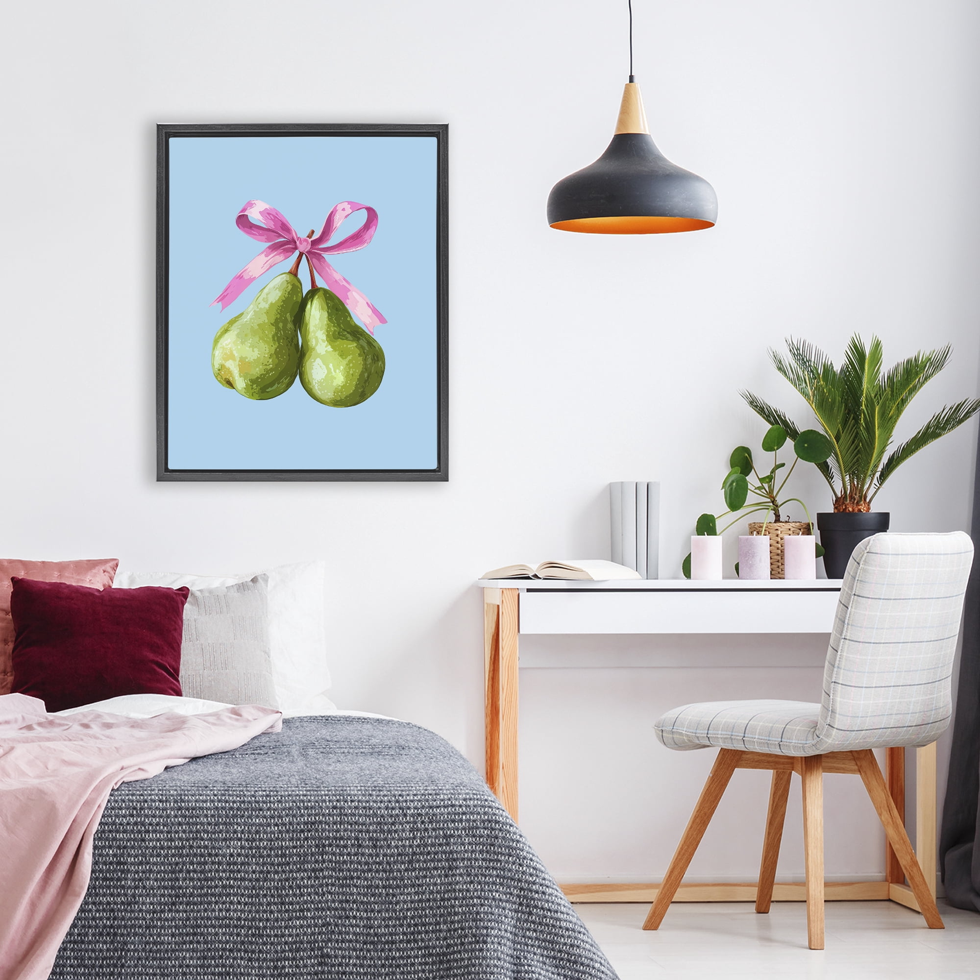 Stupell Industries Twin Pears with Ribbon Black Framed Floater Canvas Wall Art, design by Imagine It Images