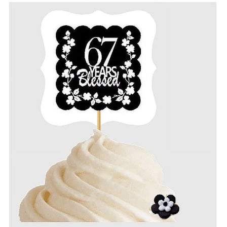 67th Birthday / Anniversary Blessed Cupcake Decoration Toppers Picks -12ct