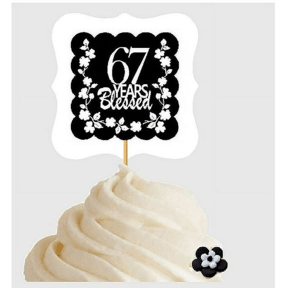 67th Birthday / Anniversary Blessed Cupcake Decoration Toppers Picks -12ct
