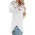 thumbnail image 4 of Blusa de mujer con estampado de empalme, manga larga, cuello en V, corte holgado, jersey informal para mujer, Top para trabajo, citas, viajes, blanco XL, 4 of 6