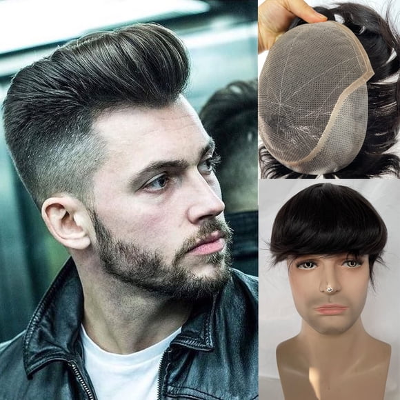 Voloria Postizo para hombre, peluquín de cabello humano europeo, 10x8 pulgadas, HD, encaje suizo, piel súper fina, peluca de repuesto para cabello, Color negro natural