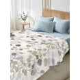 thumbnail image 4 of Gray Botanical Twim XL Size Flat Sheet, Wrinkleproof & Fadeproof Cooling Flat Bed Sheet Only, Farmhouse Spring Summer Floral Leaves Breathable Soft Bedding Top Sheets 66 x 102 Inches, 4 of 8