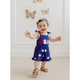 thumbnail image 3 of BemeyourBBs Toddler Baby Girl 4th of July Overalls Romper Fourth of July Outfit Baby Girls Memorial Day Independent Day Clothes Summer Patriot USA Star Strap Tie Shoulder Ruffled Shorts Jumpsuit, 3 of 9