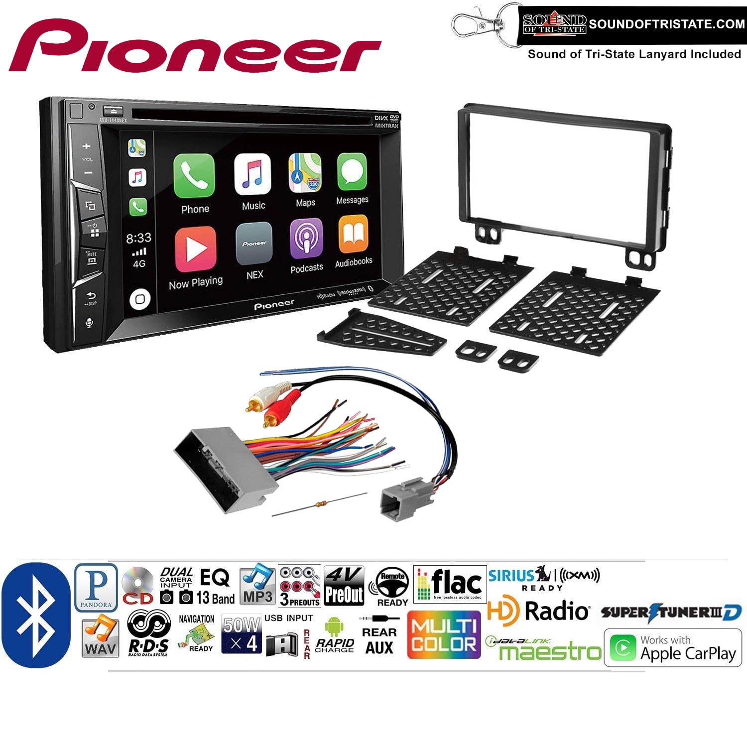 Pioneer AVH1440NEX Double Din Radio Install Kit with Apple CarPlay
