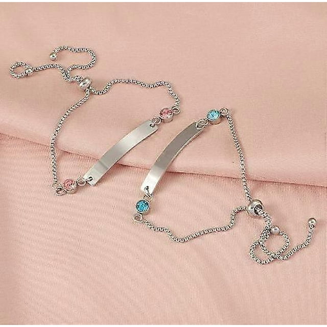 2pcs Matching Bracelets for Couples: Stainless Steel Adjustable Couple Bracelets with Rhinestone Charm - Matching Wrist Bangles for Women and Men