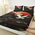 thumbnail image 4 of Feelyou Kawaii Cran Animal Twin Sheet Sets for Teen, Tokyo Plant Botanical Twin Fitted Sheet, Black Red Japanese Style Flat Sheet, Super Cozy Room Decor, 3-Piece, 4 of 8