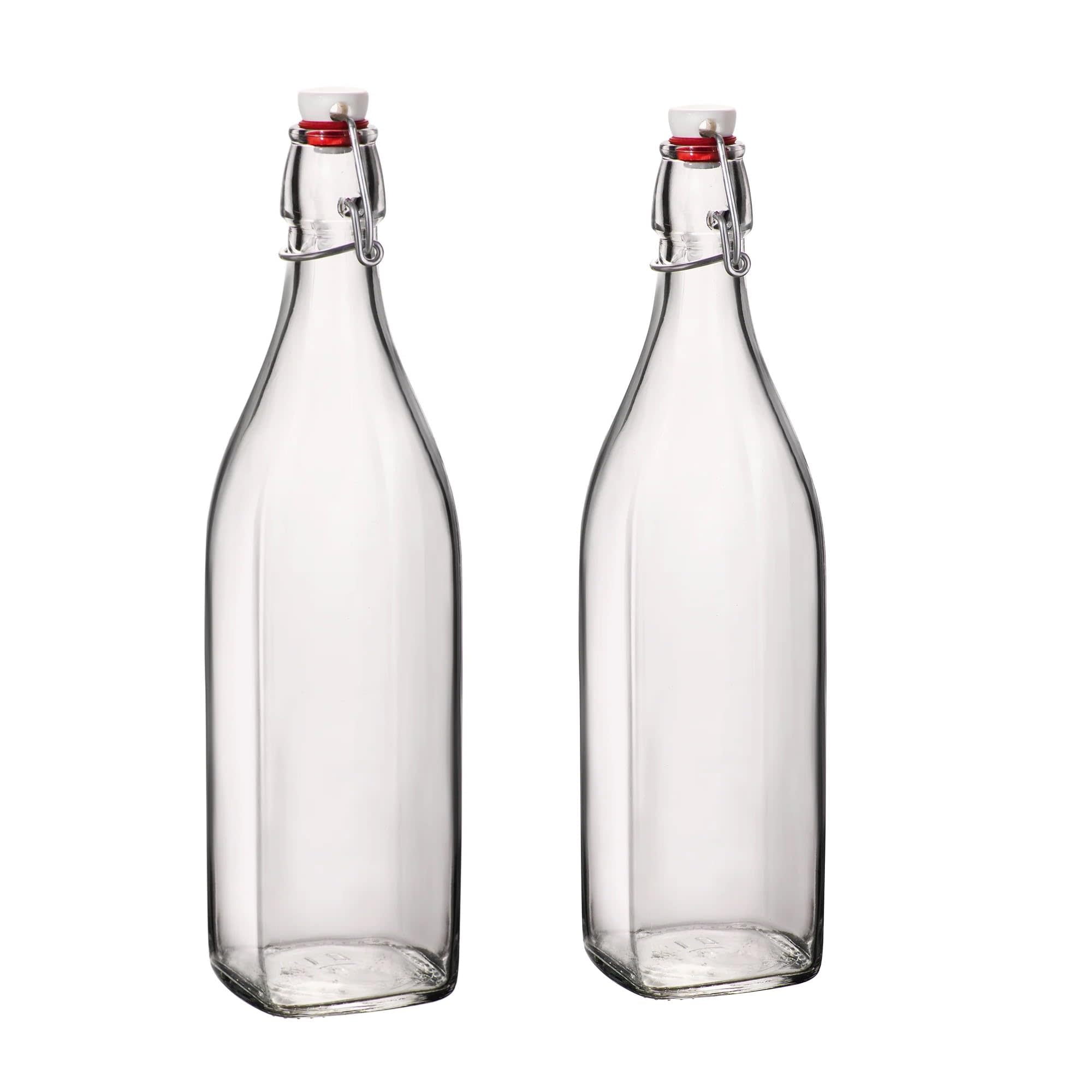 Bormioli Rocco 33.75oz Swing Bottle (Set of 2) - Reusable Glass with Airtight Leakproof Swing Tops, BPA-Free Office Water Bottle, Great for Homemade Syrups, Dressings, Infused Oils, Fresh Juices