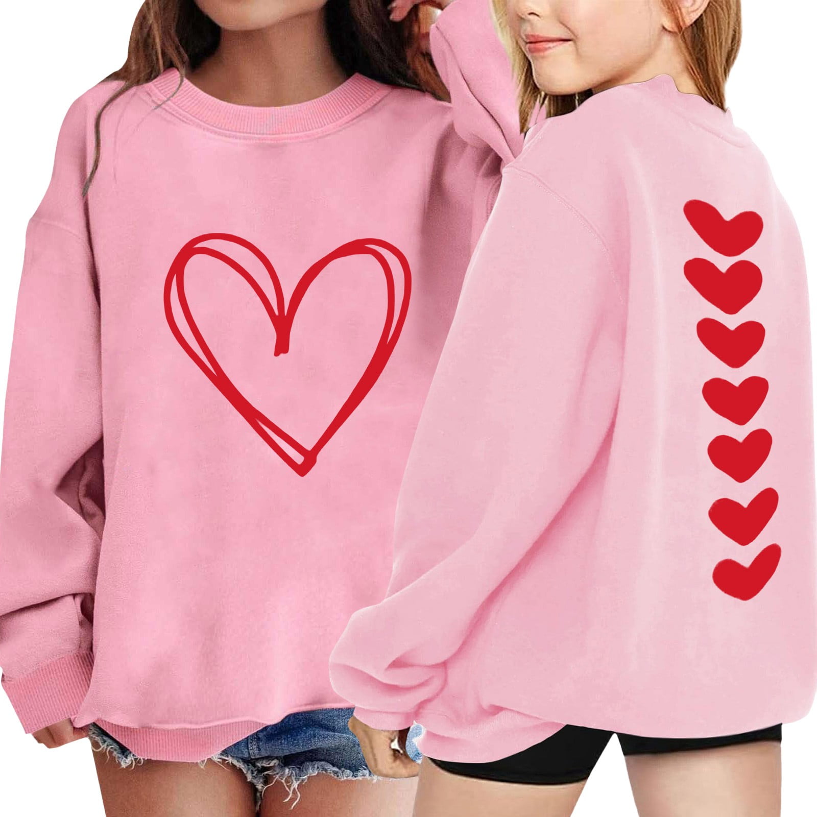 KAUOD Cute Heart Sweatshirts for Girls Oversized Pullover Sweatshirt Long Sleeve Crewneck Tops Teens Kids 2026 Fall Winter Sweater