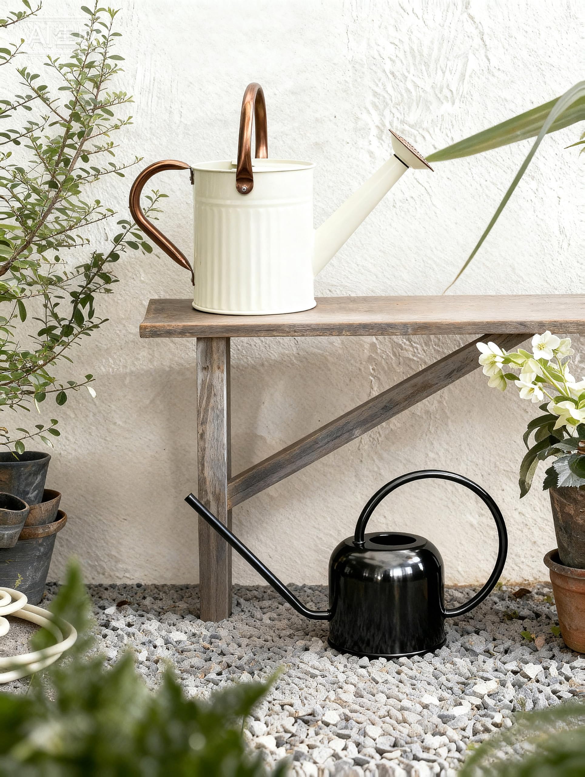 Watering Can for Indoor Outdoor Plant Metal Watering Can with Removable Spout Embossd Design Plant Watering Devices Stainless Steel 1/2 Gallon Watering Cans Perfect Home - CREAMY WHITE