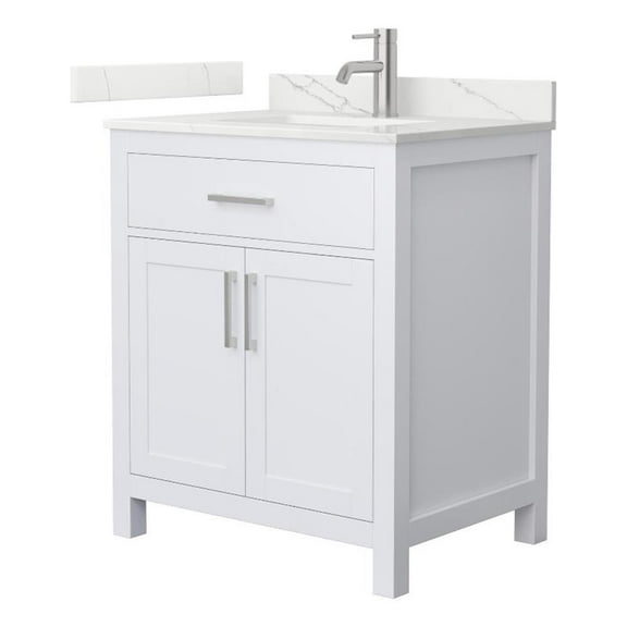 Beckett 30" White Single Vanity & Giotto Quartz Top (1-Hole) & Nickel Trim