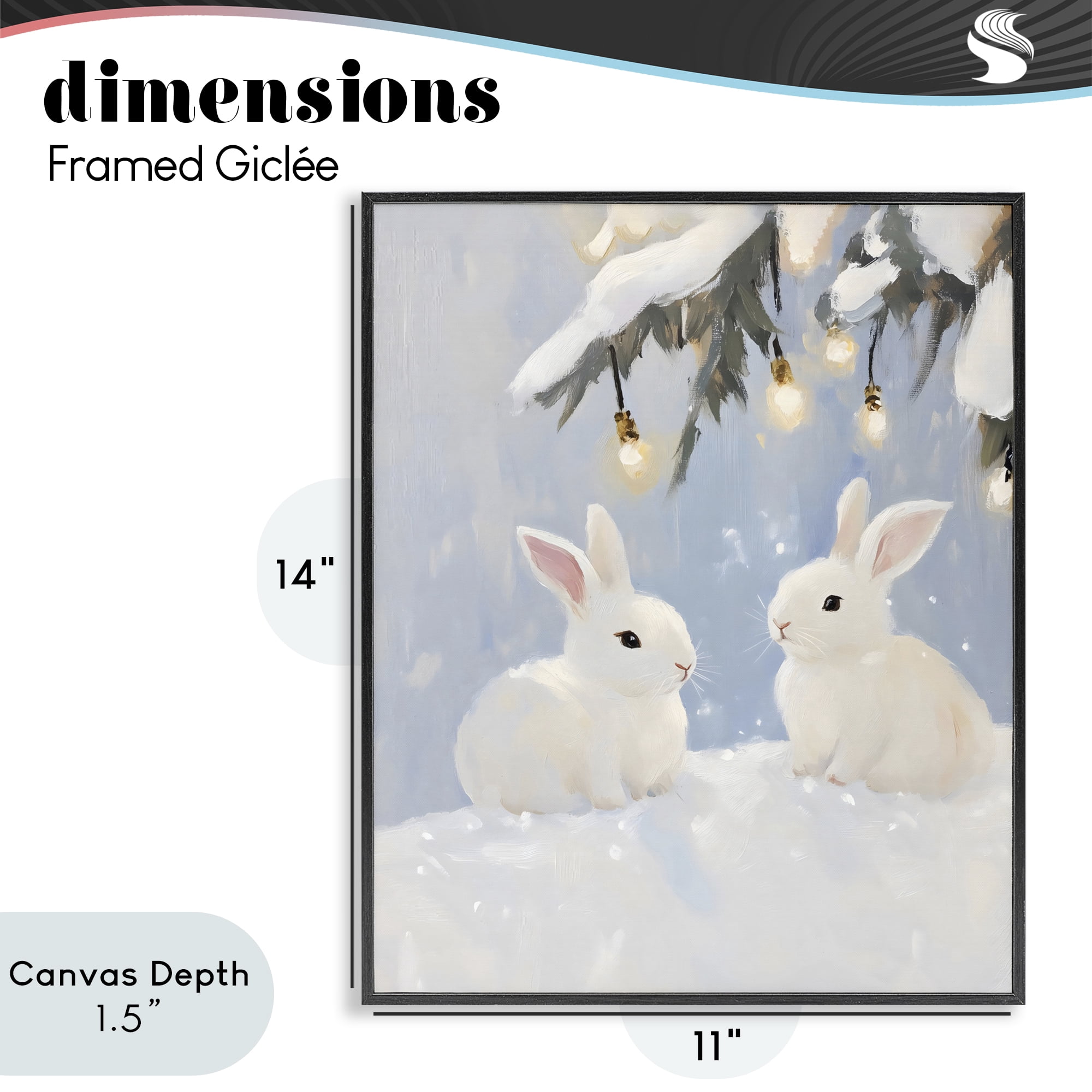 Stupell Industries Winter Bunnies Under Twinkling Lights Black Framed Giclee Art, design by The Prints Vibe