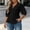 Black, variant on IUYRTFE Women's Plus Size Collared Blouse 3/4 Puff Sleeve Button Down Peplum Top