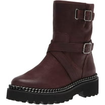 Vince Camuto Messtia Burgundy Motorcycle Buckle Moto Chain Chunky Platform Boots (Grizzly, 7.5)