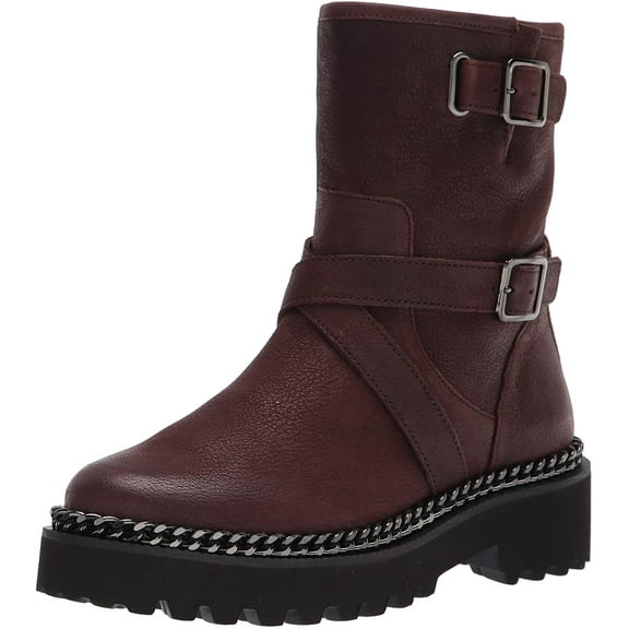 Vince Camuto Messtia Burgundy Motorcycle Buckle Moto Chain Chunky Platform Boots (Grizzly, 5)