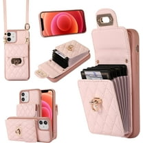 Phone Case for iPhone 11 6.1 Wallet Cover with Credit Card Holder Shoulder Crossbody Strap Long Lanyard Leather Cell Accessories iphone11case iPhone11 i Phone11 11s XI 11R Women Girls Pink