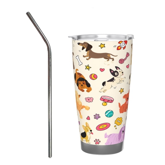 20oz Cute Dog Pattern Tumbler Insulated Car Cup Cartoon Puppy Travel Coffee Cup Pet Lover Gift with Stainless Steel Straw