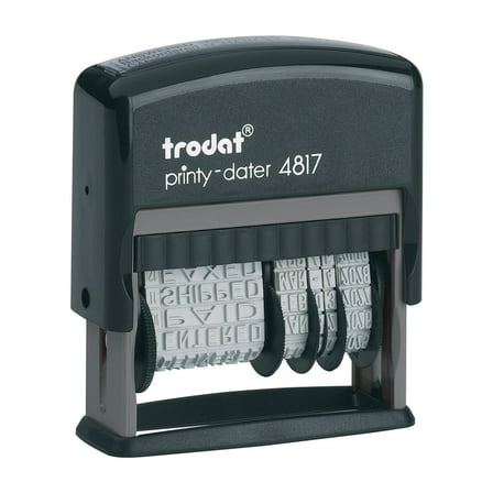 Trodat Printy 4817 Dial-a-Phrase Self-Inking Rubber Date Stamp - Black Ink Pad - 12 Popular Office Messages Included