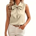 thumbnail image 3 of VBVC Women's Sleeveless Bow Tie Neck Satin Blouse, Ladies' Elegant Keyhole Dressy Tank Top, Solid Color Work Office Formal Shirt For Women,Beige,S-2XL, 3 of 9