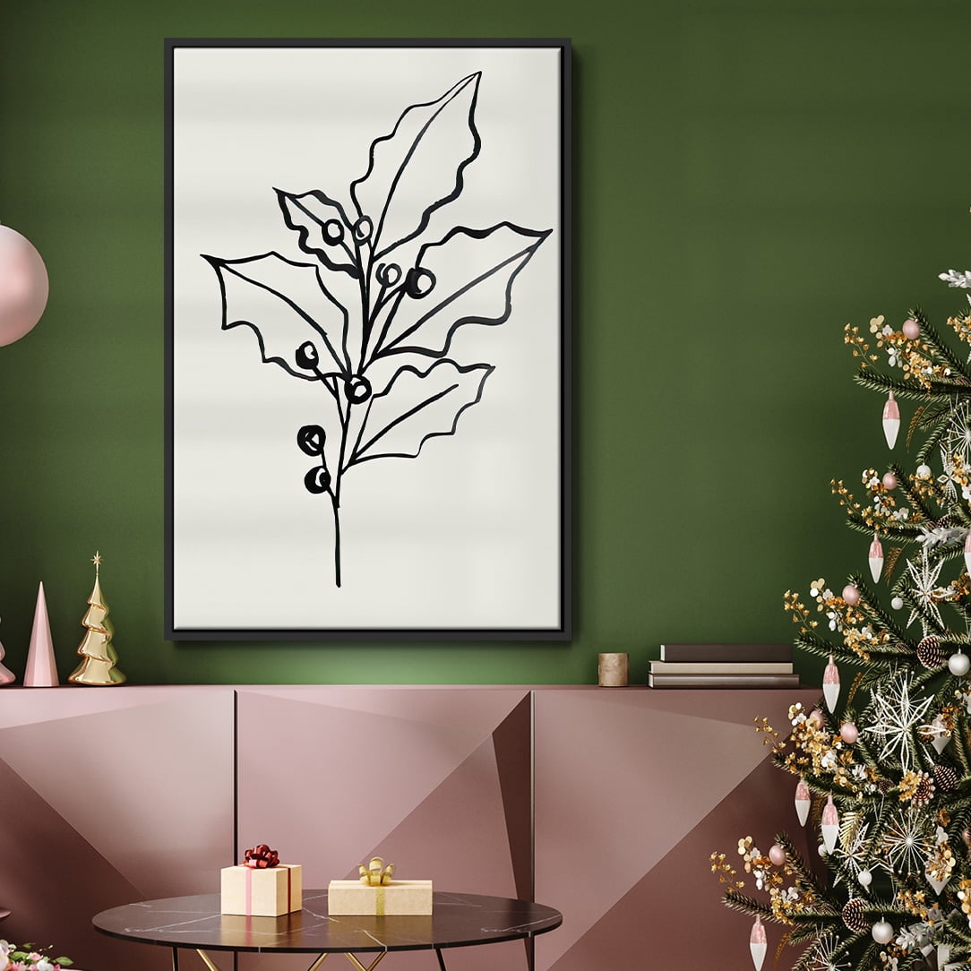 Evergreen Ink II - Framed Gallery Wrapped Holiday Canvas - 17 x 25 - Black Frame