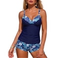 thumbnail image 2 of 2 Piece Women Tankini Swimsuits with Shorts Tummy Control Bathing Suits Top Bottom Swimwear Navy XL, 2 of 5