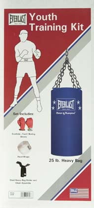 Everlast Youth Starter 25lb Heavy Punching Bag Kit Boxing Gloves Wraps Training