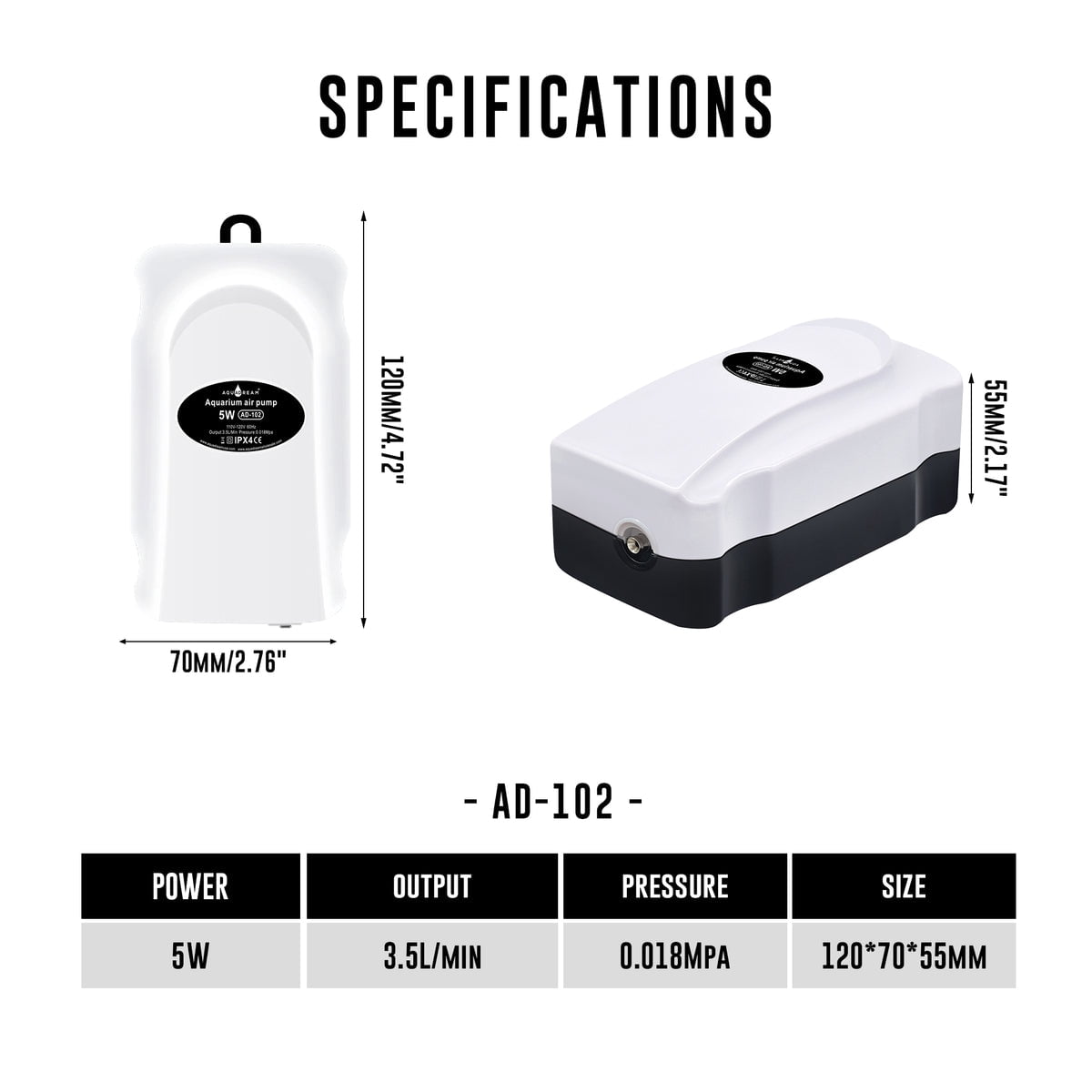Aqua Dream Aquarium Air Pump, 55 GPH, 1 Outlet, for up to 45 Gallon Fish Tanks