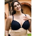 thumbnail image 3 of Deyllo Women's Lace Front Clourse Push Up Bra Padded Plunge Underwire Racerback Bra, Blue 38B, 3 of 9