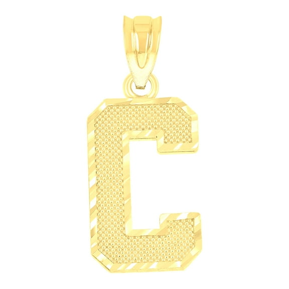 10k Yellow Gold Unisex Textured Initial Letter C Charm Pendant for Men Women