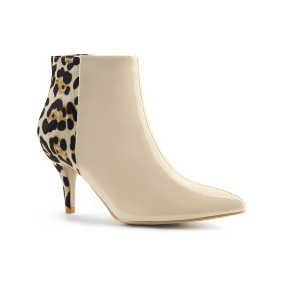 BLISSFUL STEP Women's Shoes Pointy Toe Print Stiletto Heel Boots Beige 10