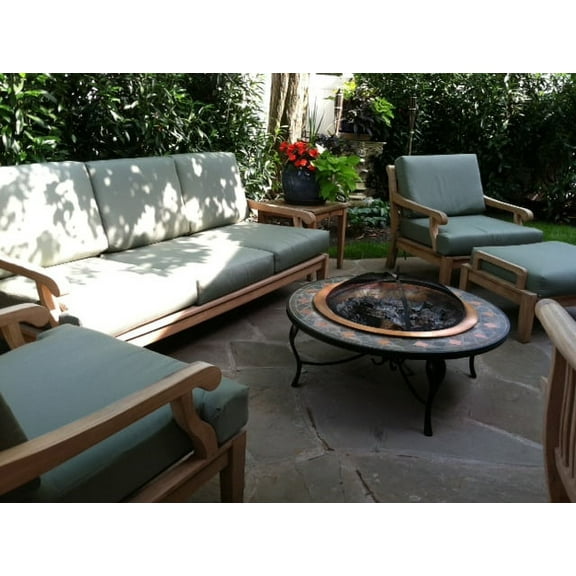 WholesaleTeak Outdoor Patio Grade-A Teak Wood 6 Piece Teak Sofa Set - Sofa, 2 Lounge Chairs, Ottoman, Round Coffee Table And Side Table -Furniture only --Sack Collection #WMSSSK6