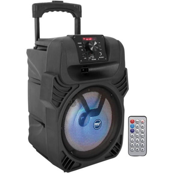 Pyle 400W Portable Bluetooth PA Loudspeaker - 8” Subwoofer System, 4 Ohm/55-20kHz, USB/MP3/FM Radio/ ¼ Mic Inputs, Multi-Color LED Lights, Built-in Rechargeable Battery w/ Remote Control -PPHP844B