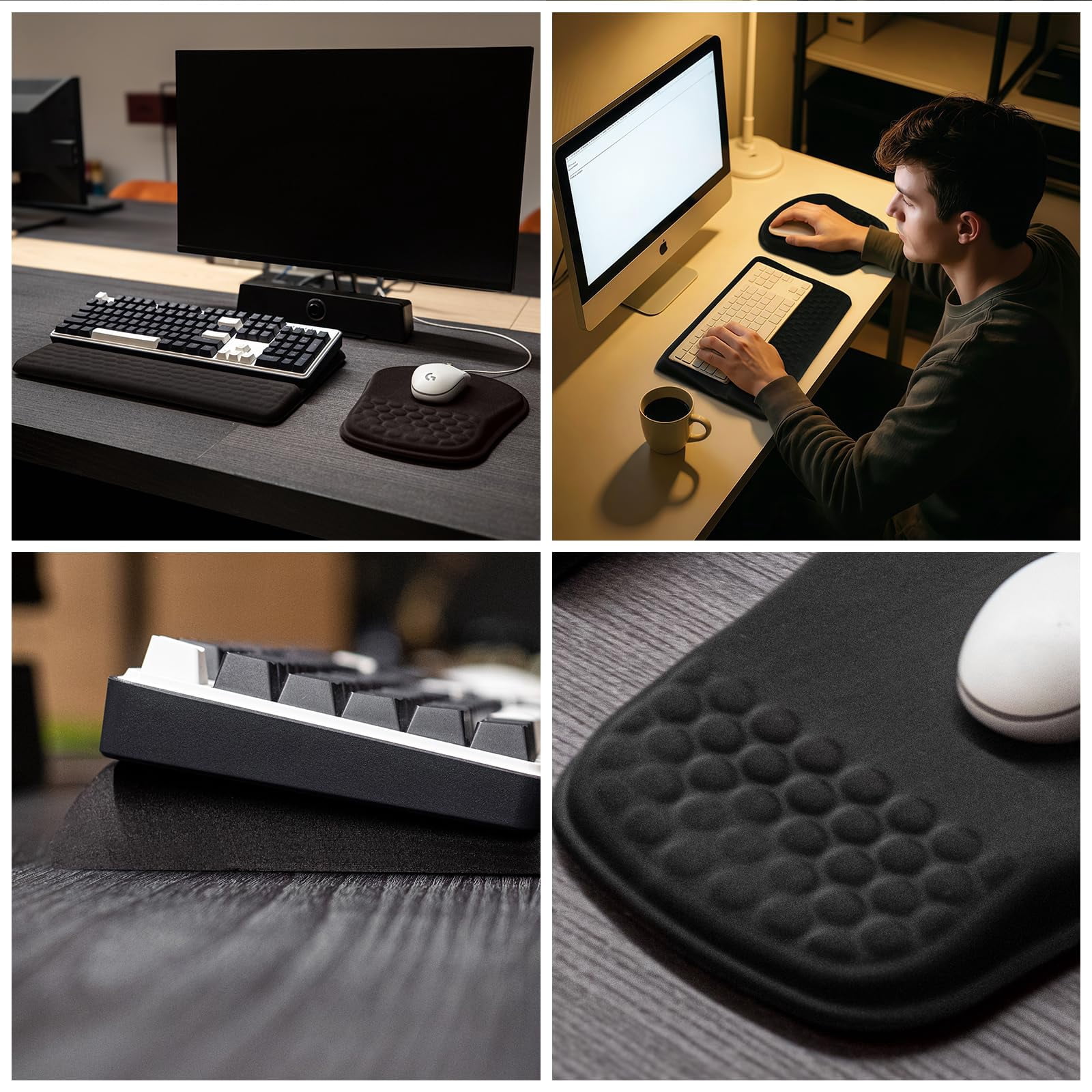 Wrist Rest -ergonomic Stand With Rest- Carpal Tunnel Massage Bumps And Full Memory Gel Design - Ideal Frequent Computer (black)