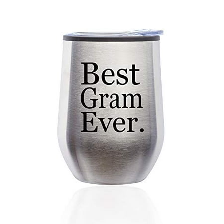 

Stemless Wine Tumbler Coffee Travel Mug Glass with Lid Best Gram Ever Grammy Grandma Grandmother (Silver)