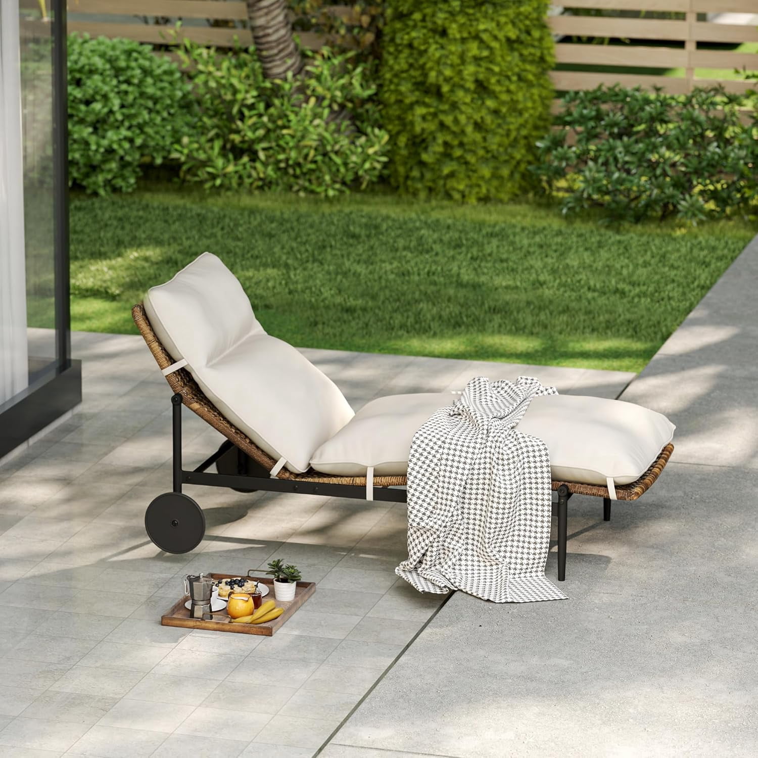 T-Chill Outdoor Living Wicker Chaise Lounge Chair with Aluminum Frame, Set of 1,Beige