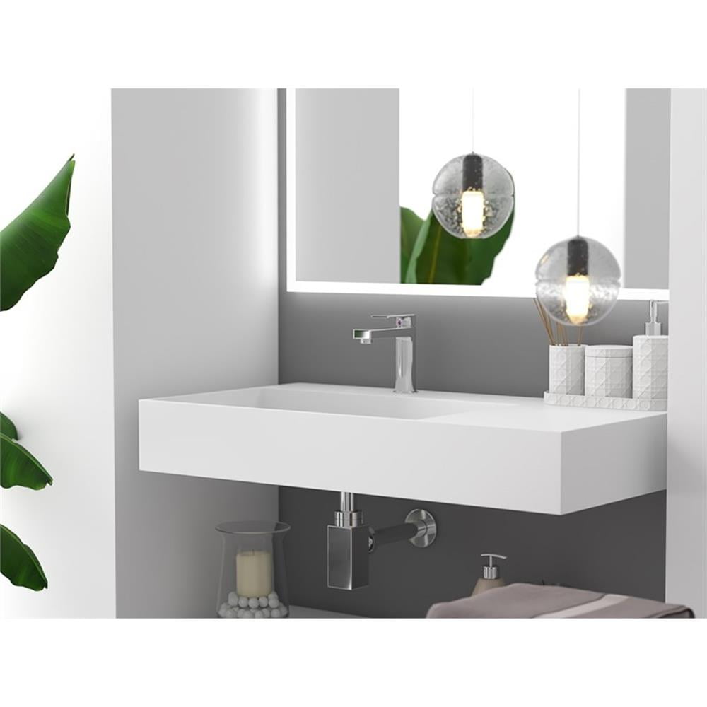 Pemberly Row 36" Solid Surface Left Basin Bathroom Sink in White