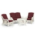 thumbnail image 6 of Malibu Set of 2 Natural Rattan Wicker  Lounge Chairs, Loveseat w/Dark Brown Cushion and Coffee Table w/Glass, White Wash, 6 of 7