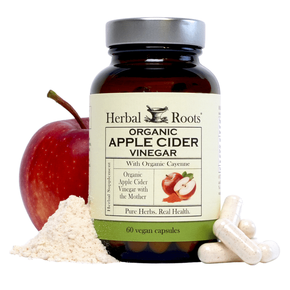Herbal Roots Organic Apple Cider Vinegar Capsules with Mother and Cayenne, Detox Digestive Health, 60 Vegan Capsules