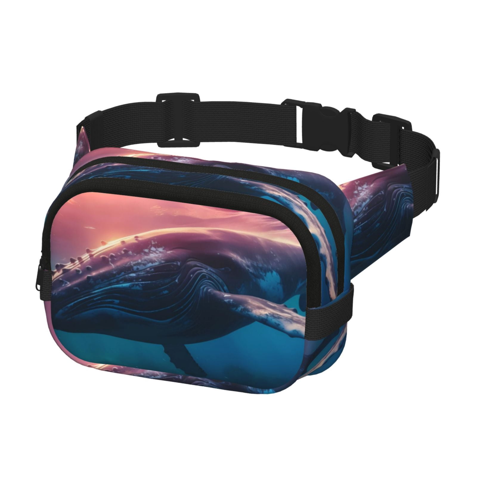 Picia Sunshine Ocean Whale Print Square Double-Layer Waist Bag Mini Adjustable Waist Belt Bag Exercise Running Travel Hiking