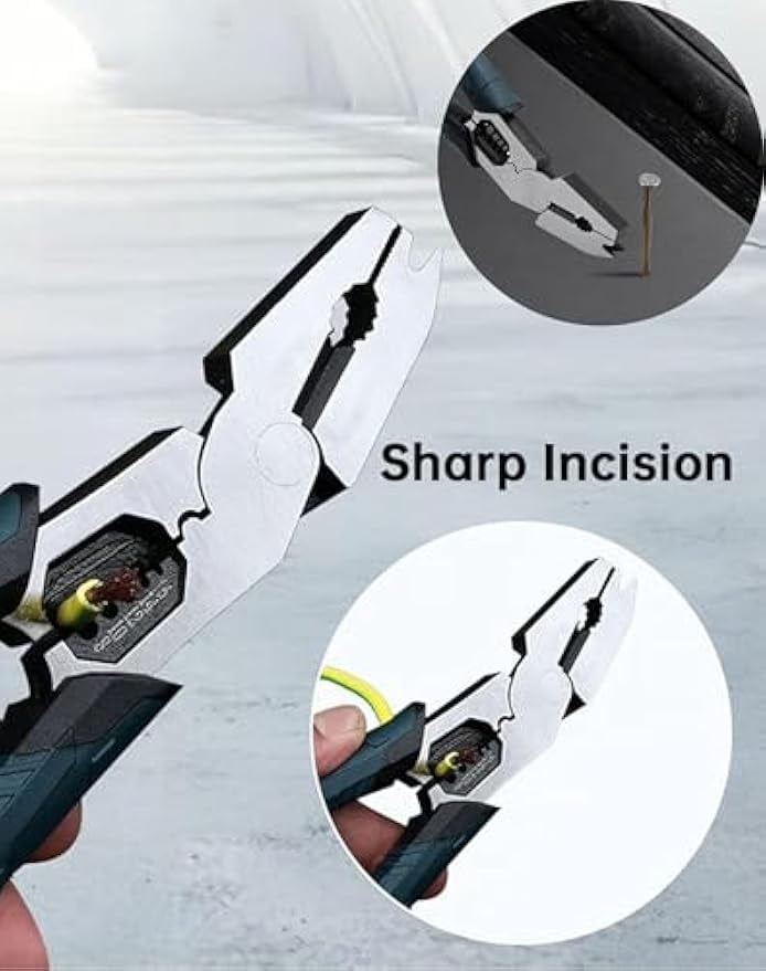Industrial-Grade Multi-Function Cutting Pliers, 9-in-1 Multi-Functional Pliers Nail Puller, Heavy-Duty Offset Industrial MultiFunction Wire Cutter, High Leverage CR-V Stripper/Crimper