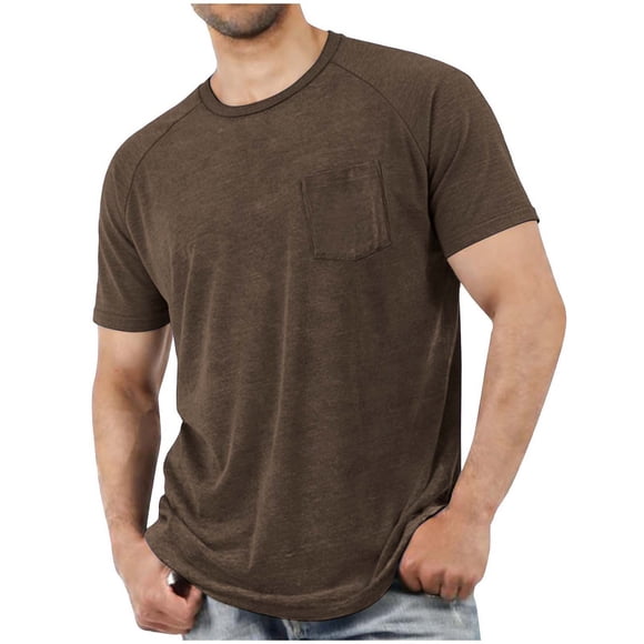 Moxiu Men's Chest Pocket Big and Tall T Shirt Short Sleeve Crewneck Basic Solid Color Soft Comfy Summer Workout Brown,XXXXL