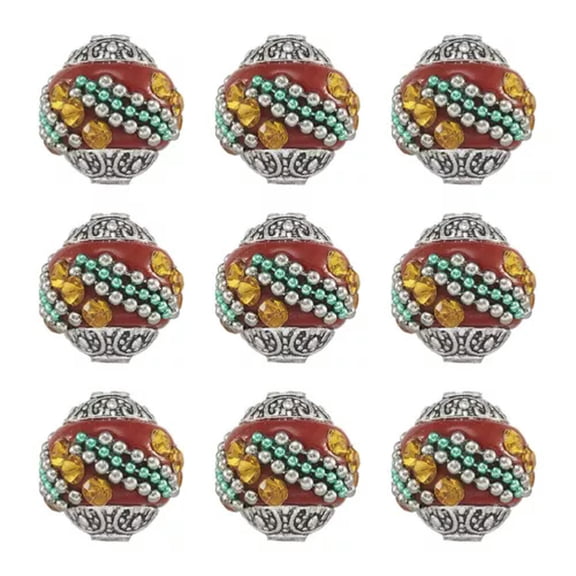 U8MO 10pcs Unique Handmade Indonesia Beads Beaded Metal Core Craft Making 14~15mm-#2
