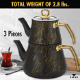 thumbnail image 4 of Hakan Black-Gold Avangarde Granite Teapot Set, Keeps Heat, Stovetop Safe, Stainless Steel Handle, 42.3 oz Tea Pot with Lid and 93 oz Water Kettle, 4 of 6