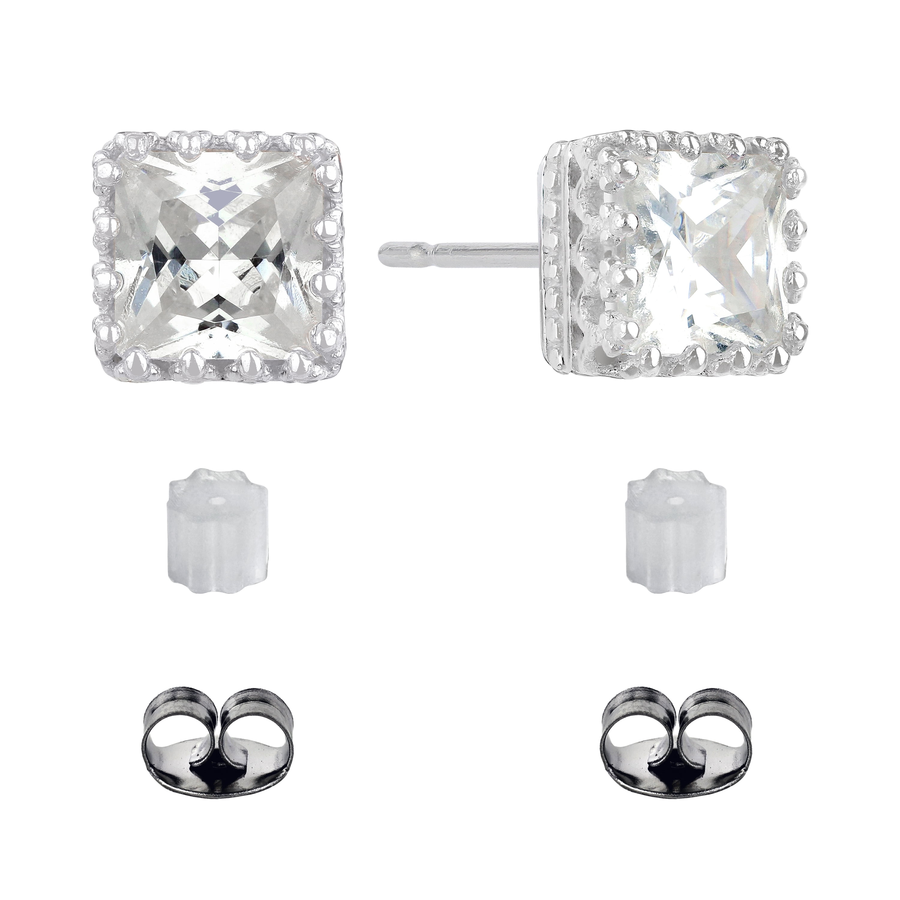 Brilliance Fine Jewelry Sterling Silver Simulated Diamond Adult Square Filigree Stud Earrings