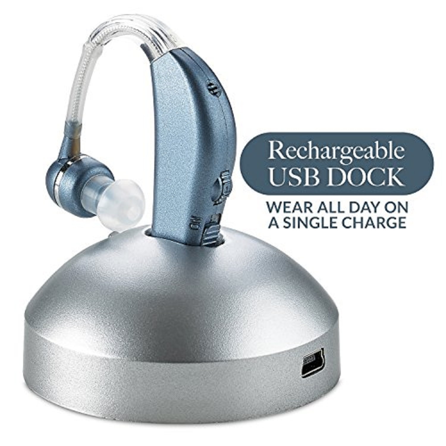 MEDca Rechargeable Behind the Ear Digital Hearing Amplifier, Modern, Blue