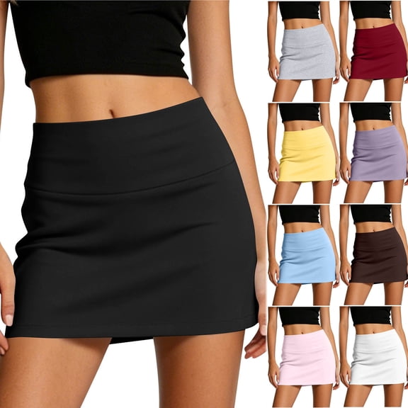 Womens Cotton Blend Solid Mini Skirt High Waist Slim Fit Casual Basic Pencil Skirt Versatile Daily Wear Bottoms Black XL(XL)