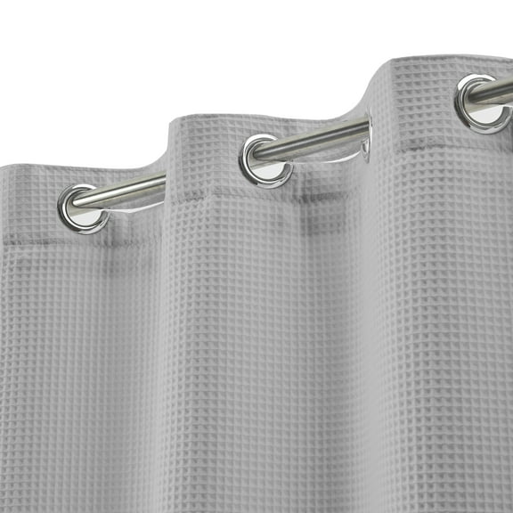 No Hook Required Waffle Weave Shower Curtain with Snap-in Fabric Liner, Cotton Blend Heavy Duty Hotel Bath Curtain, Lake Wanaka Gray -71" x 74"
